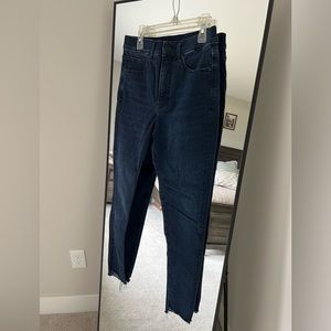 Express: Size 4, Dark Wash/Raw Ankle High Rise Skinny Jeans